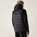 Rear view of Regatta Aldthorn black padded gilet with integrated hood and horizontal quilting – perfect for cold weather layering.
