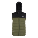 Flat lay front view of Regatta Aldthorn gilet in olive green with contrasting black yoke and insulated hood.