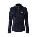 The front of the navy full zip fleece with a hood.