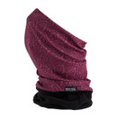 Regatta Adults Multi Tube II neck gaiter in dark plum purple with abstract tonal dash print, made from soft stretch fabric with black fleece lining for added warmth, ideal for winter hiking or outdoor sports.