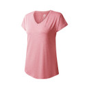 A side view of a light pink v-neck t-shirt.