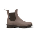 A side view of a brown women's Regatta short wellington boot on a white background