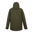 Olive green winter parka with a hood, shown from the back. The coat has long sleeves and a simple, clean design, suggesting warmth and utility.