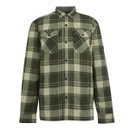 Green and beige plaid flannel shirt with a button-up front and two chest pockets. The shirt conveys a relaxed, casual style, suitable for outdoor wear. Green and beige plaid flannel shirt with a button-up front and two chest pockets. The shirt conveys a relaxed, casual style, suitable for outdoor wear.