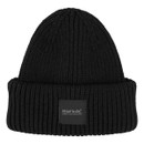 A black ribbed knit beanie with a folded cuff. A small label on the cuff reads "Regatta Great Outdoors." The design is simple and functional.
