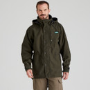 A front view of a man wearing a forest green Ridgeline Monsoon classic jacket A front view of a man wearing a forest green Ridgeline Monsoon classic jacket