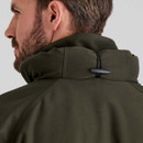 A close up view of a roll up hood on a forest green Ridgeline Monsoon classic jacket A close up view of a roll up hood on a forest green Ridgeline Monsoon classic jacket