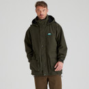 A front view of a man wearing a forest green Ridgeline Torrent jacket