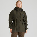 A front view of a woman wearing a forest green Ridgeline Monsoon classic jacket