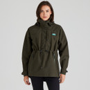 A front view of a woman wearing a forest green Ridgeline Monsson Classic Smock