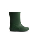 A side view of a dark green mid-height children's Hunter wellington boot.