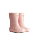 A pair of light pink mid-height children's Hunter wellington boots.