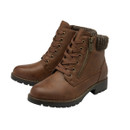 A side view of tan Lotus ankle boots on a white background