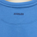 A close up back view of a Joules children's blue sweatshirt