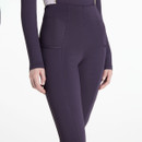 Close-up of LeMieux Naomi breeches high-rise waistband and deep side pocket with subtle logo branding.