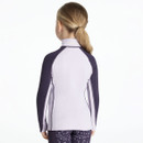 Back view of LeMieux Mini Blayer Base Layer in Lilac showing raglan sleeve detail and stretch fit