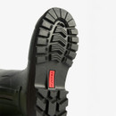 A view of the wellington boot's rugged sole.