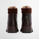 Back view of Barbour Bamburgh brown boots with quilted heel detail and tartan pull tabs