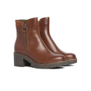 Pair of Barbour Dahlia chestnut leather heeled ankle boots with block heel and side zip fastening