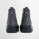 Rear view of Barbour Mallow Chelsea Welly boots in charcoal black with pull loops and textured heel.