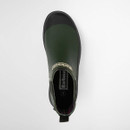 Top view of Barbour Nimbus Chelsea Welly in olive green with black trim and tartan interior lining.