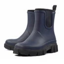 Pair of navy ankle-length Wellington boots with chunky sole shown at an angle.