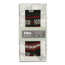 Front view of boxed Totes Toasties Fair Isle slipper socks in green with visible snowflake pattern and product label.