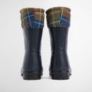 Back view of Barbour Mowbray Mid Navy Tartan wellington boots showing smooth rubber finish.