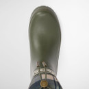 Top view of Barbour Mowbray Mid Olive Tartan Wellington Boot showing rounded waterproof toe