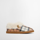Side view of Barbour Eloise bootie slipper in Hessian Tartan with faux fur lining.