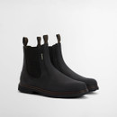 Pair of Barbour Hale Chelsea Boots in black leather, classic slip-on style with branded pull tabs