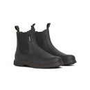 Barbour Hale Chelsea Boots in black leather with elastic side panels and pull tabs, angled front view