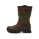 Side profile of Chatham Women’s Windsor Boot in brown and green leather showing mid-calf design and rugged sole.