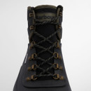 Front view of Barbour Marlow black lace-up wellington boot, displaying lacing system with brass eyelets and Barbour branding.