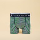 Joules Crown Joules men’s striped cotton boxer shorts in navy, green and white with branded waistband