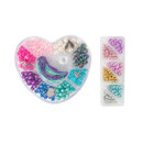 Heart-shaped Shimmer Girlz bead set with assorted colourful beads, charms, and green threading cord.
