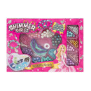 Shimmer Girlz bead jewellery kit box with purple, turquoise, and gold beads, strings, and charms.