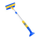 A view of a telescopic ice scraper and snow brush on a white background