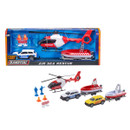Teamsterz Air Sea Rescue vehicle and helicopter playset featuring realistic rescue accessories, boats on trailers, and emergency figures.