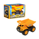Teamsterz JCB Tough Trucks dump truck in packaging with toy truck displayed outside the box.
