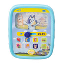 Bluey My First Tablet toy out of packaging, with colourful icons, play button, and Bluey character display.