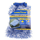 A view of a microfibre cleaning mitt on a white background