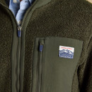 Close-up of green Joules Ashford fleece chest pocket with zip and Joules outdoor logo.