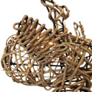 A close up view of a wicker light up reindeer on a white background