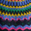 Detailed knit texture of navy Charlie Fairisle jumper with colourful fairisle design.