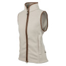 A side view of a cream and brown fleece Jack Pyke gilet on a white background