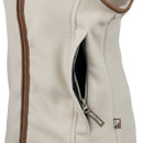 A close up view of the pocket on a cream and brown fleece Jack Pyke gilet on a white background