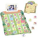 Colorful board game set with cartoon animal characters, grids of nature-themed icons, and assorted tiles scattered around. Playful and engaging vibe.