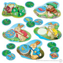 Cartoon image of rabbits with nets and fish, surrounded by lily pads and a spinning wheel with numbers. The scene is playful and colourful.