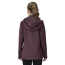 Back view of mulberry stretch riding jacket with hood detail